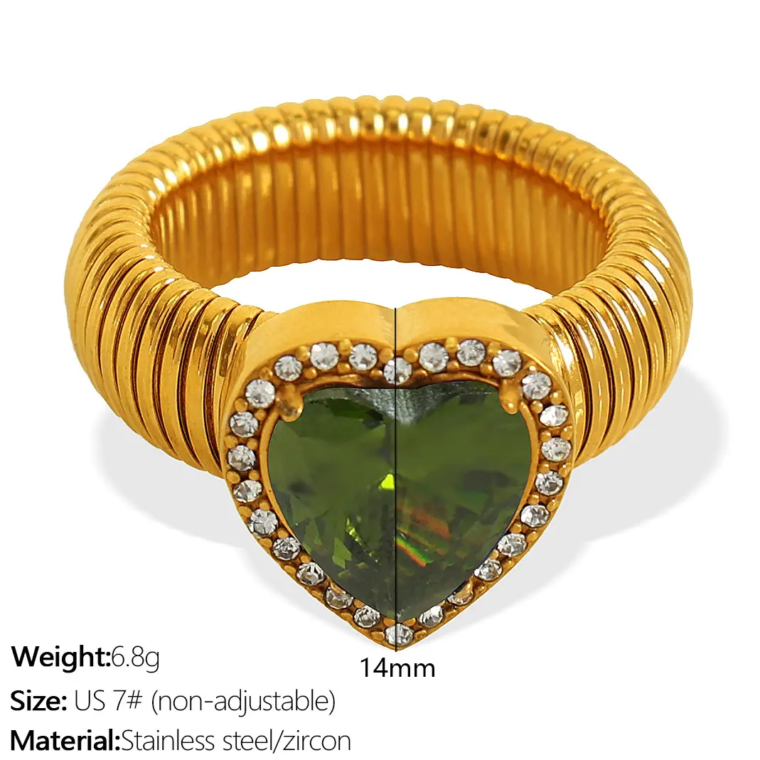 1 Piece Romantic Series Retro Heart Colorful Stainless Steel  Gold Color Zircon Women's Gemstone Rings h5 